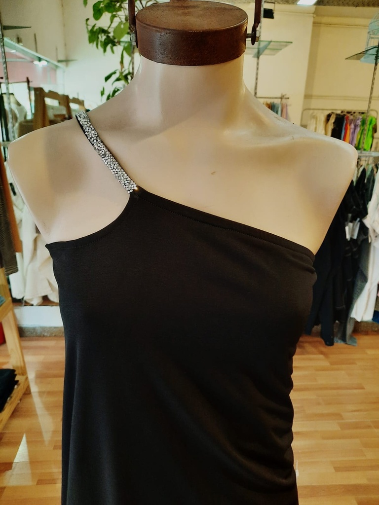 Vestido Pico Tira Brillo