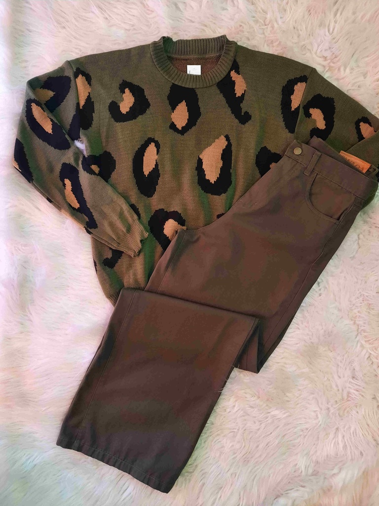 Jean Wide Leg Verde Militar