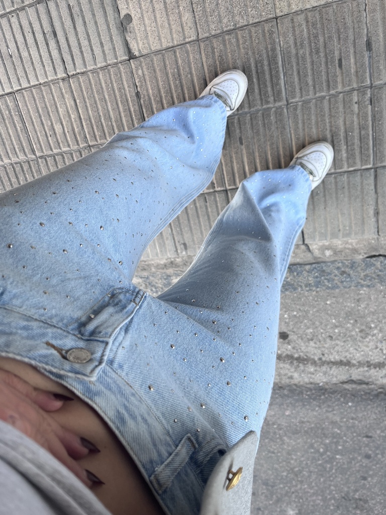 Jean wide celeste Strass